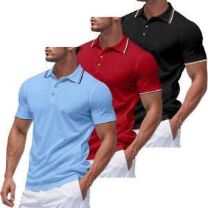 3 Pack Men’s Polo Shirts Quick-Dry Short Sleeve Athletic Polo Shirts Moisture Wicking Business Casual Golf Shirts(03black/Red/Blue)
