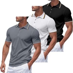 3 Pack Men’s Polo Shirts Quick-Dry Short Sleeve Athletic Polo Shirts Moisture Wicking Business Casual Golf Shirts(03black/White/Grey)