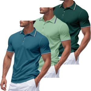3 Pack Men’s Polo Shirts Quick-Dry Short Sleeve Athletic Polo Shirts Moisture Wicking Business Casual Golf Shirts(03green/Dark Green/Dark Cyan)