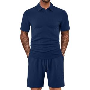 Mens 2 Piece Outfits Polo Shirt and Shorts Set Short Sleeve Tracksuits Casual Athletic Jogging Summer Outfits(Navy-1)