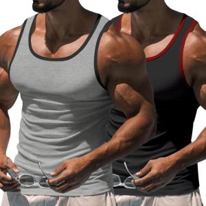Men’s Gym Workout Tank Tops – Soft Lightweight Sleeveless Muscle Shirts for Beach & Athletic Wear(Grey+black)