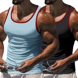 Men’s Gym Workout Tank Tops – Soft Lightweight Sleeveless Muscle Shirts for Beach & Athletic Wear(Light Blue+black)