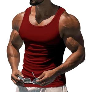 Men’s Gym Workout Tank Tops – Soft Lightweight Sleeveless Muscle Shirts for Beach & Athletic Wear(Red)