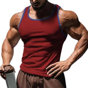 Men’s Gym Workout Tank Tops – Soft Lightweight Sleeveless Muscle Shirts for Beach & Athletic Wear(Red-1)