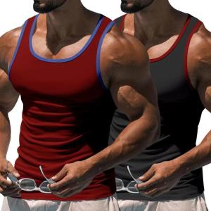 Men’s Gym Workout Tank Tops – Soft Lightweight Sleeveless Muscle Shirts for Beach & Athletic Wear(Red+black)