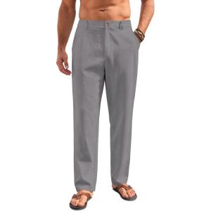 Mens Linen Pants Lightweight Casual Pants Straight-Legs Loose Fit Summer Beach Yoga Trousers with Pockets(Grey)