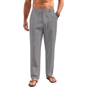 Mens Linen Pants Lightweight Casual Pants Straight-Legs Loose Fit Summer Beach Yoga Trousers with Pockets(Grey-1)