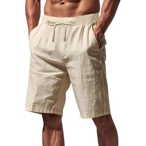 Mens Linen Shorts Casual Drawstring Elastic Waist Lightweight Breathable Summer Beach Shorts for Men(Apricot)