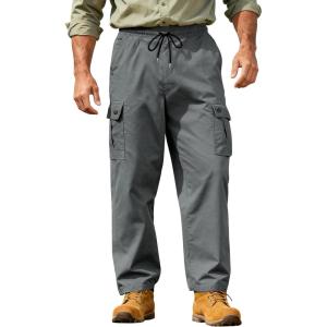Men’s Casual Cargo Pants Workout Joggers Sweatpants Waist Drawstring Hiking Tactical Pants with Multi Pockets(Grey)