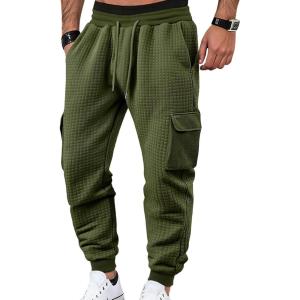 Mens Sweatpants Warm Waffle Elastic Waist Drawstring Jogger Sweatpants with Pockets(Army Green)