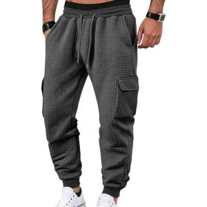 Mens Sweatpants Warm Waffle Elastic Waist Drawstring Jogger Sweatpants with Pockets(Dark Gray)