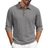 imageMens Linen Polo Shirts Long Sleeve Yoga Tops Casual Summer Hippie Beach TShirtsGrey