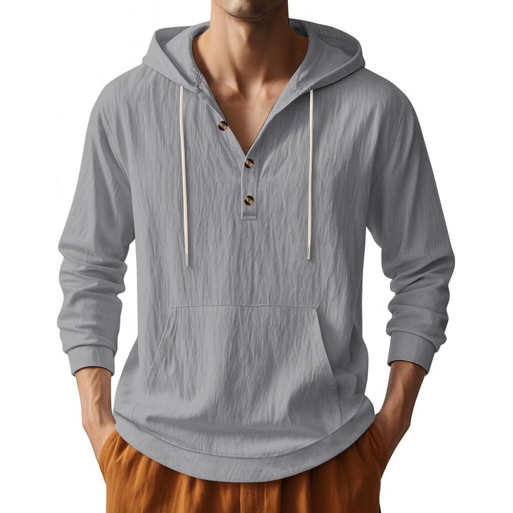 image:imageTAFLE Mens Linen Hoodie Lightweight Hawaiian Shirt Casual Beach Shirt with PocketsGrey