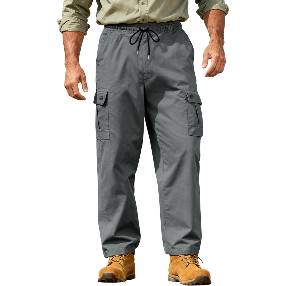 image:imageMens Cargo Work Pants Casual Relaxed Fit Twill Sweatpants with Elastic Waist for MenGrey