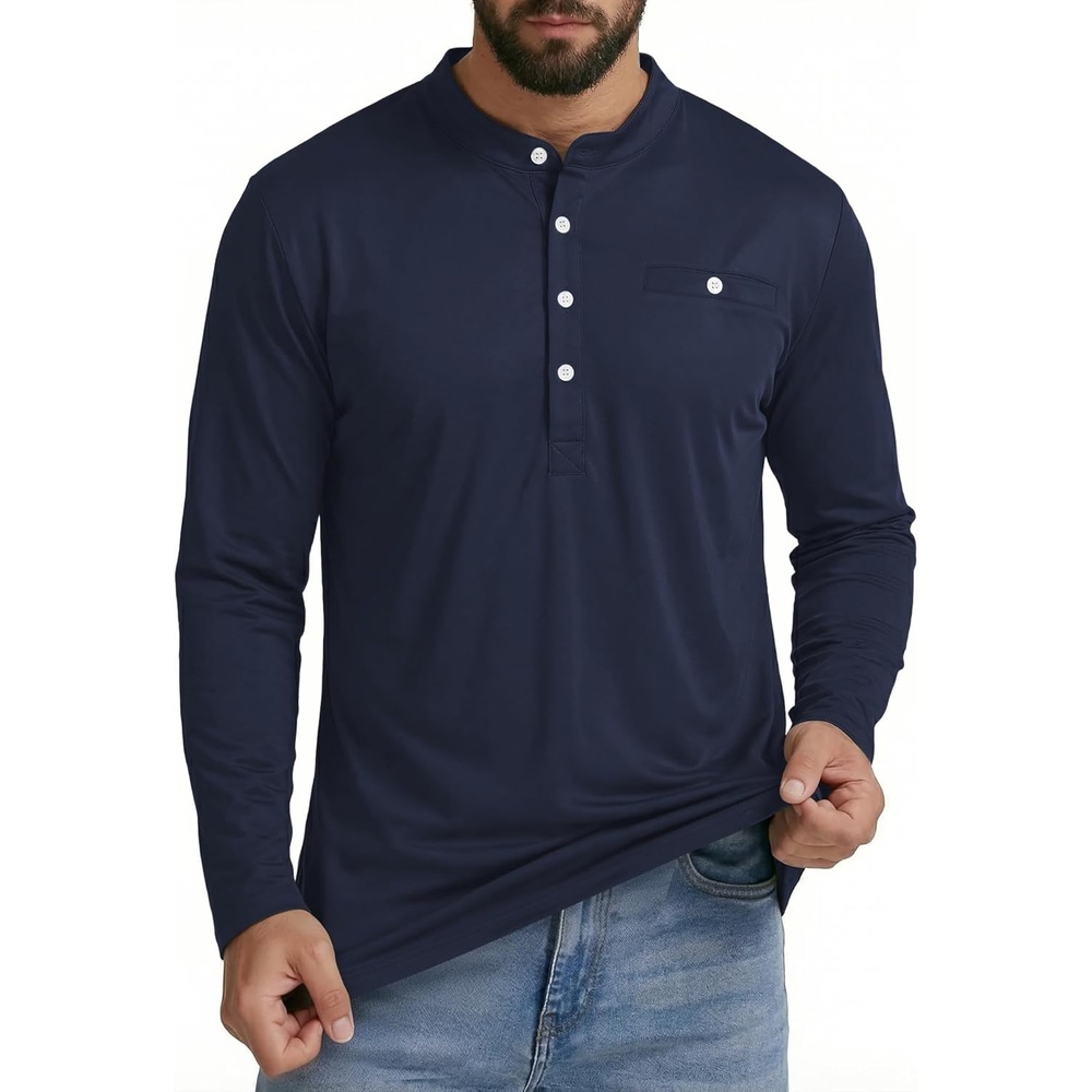 image:imageMens Henley Shirts Casual Long Sleeve Button TShirt Lightweight Pullover Shirt with PocketNavy