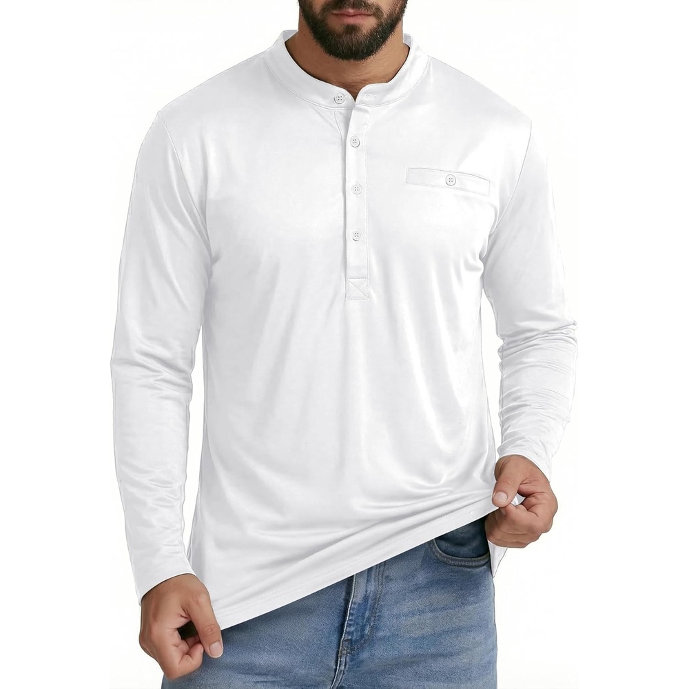 image:imageMens Henley Shirts Casual Long Sleeve Button TShirt Lightweight Pullover Shirt with PocketWhite