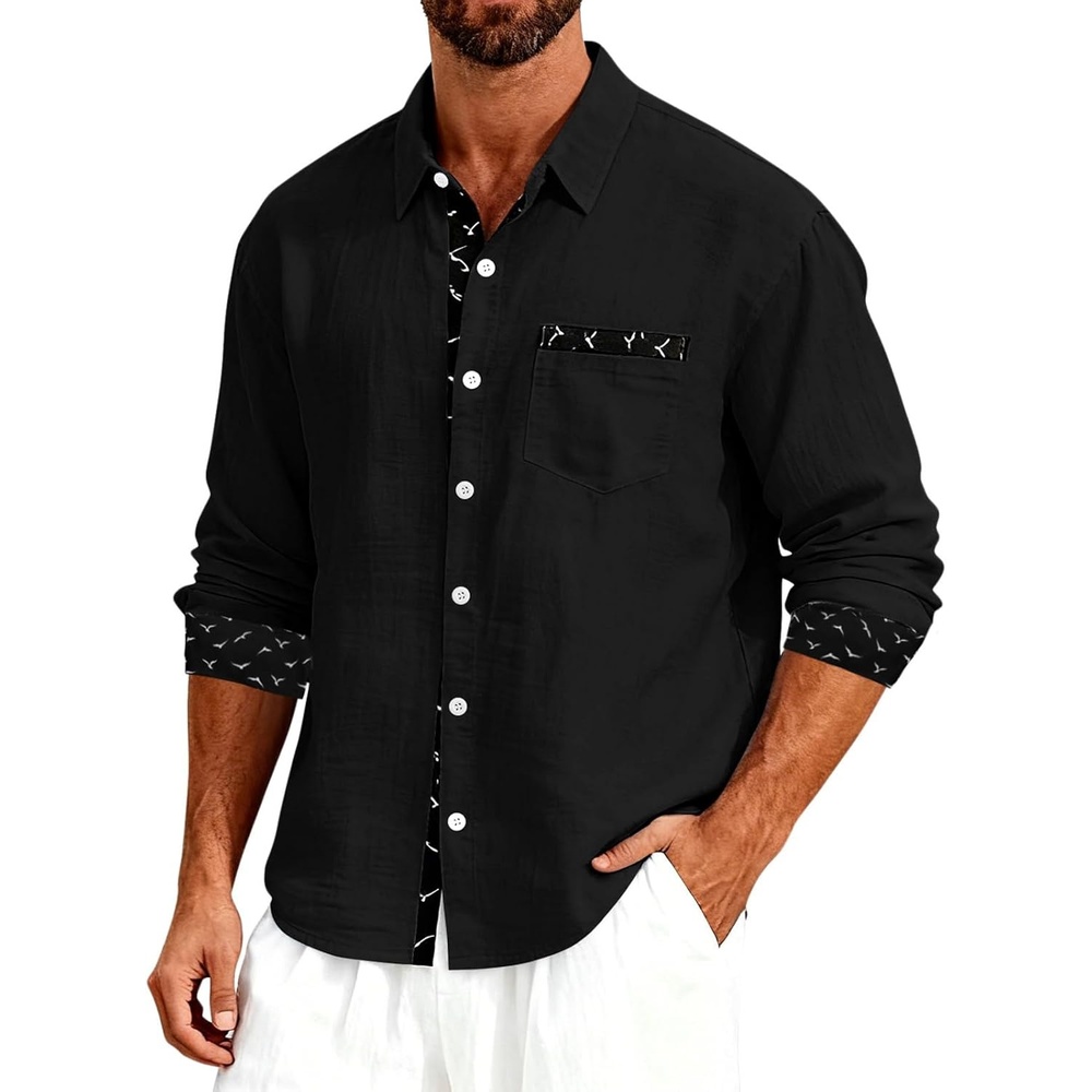 image:imageMens Linen Shirts Short Sleeve Casual Shirts Button Down Shirt for Men Beach Summer Wedding ShirtBlack