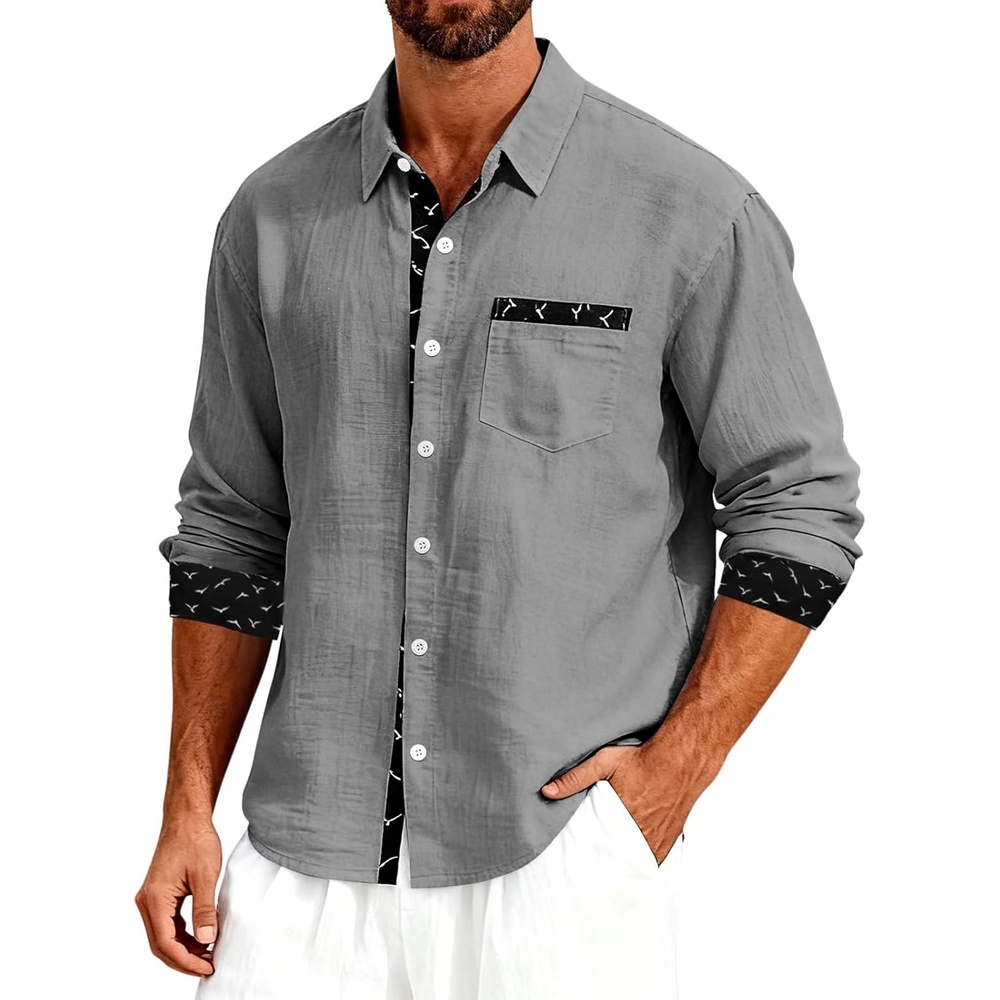 image:imageMens Linen Shirts Short Sleeve Casual Shirts Button Down Shirt for Men Beach Summer Wedding ShirtGray