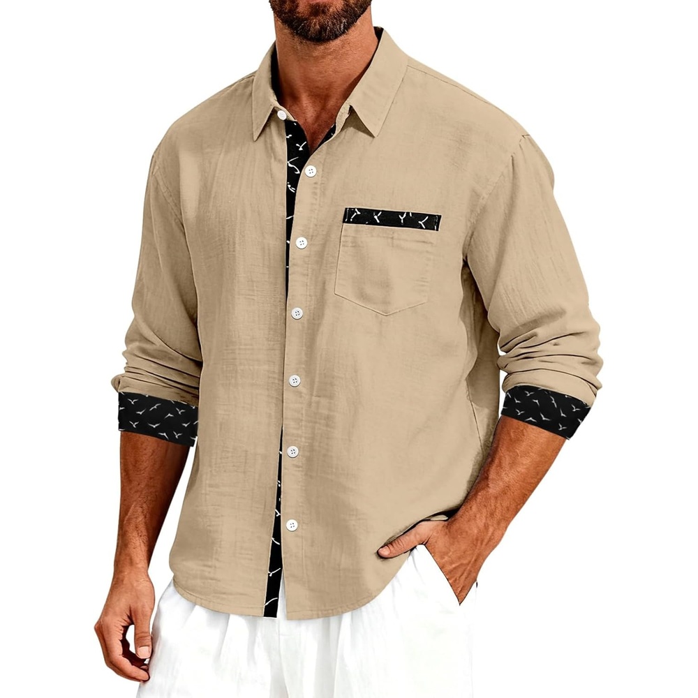 image:imageMens Linen Shirts Short Sleeve Casual Shirts Button Down Shirt for Men Beach Summer Wedding ShirtKhaki