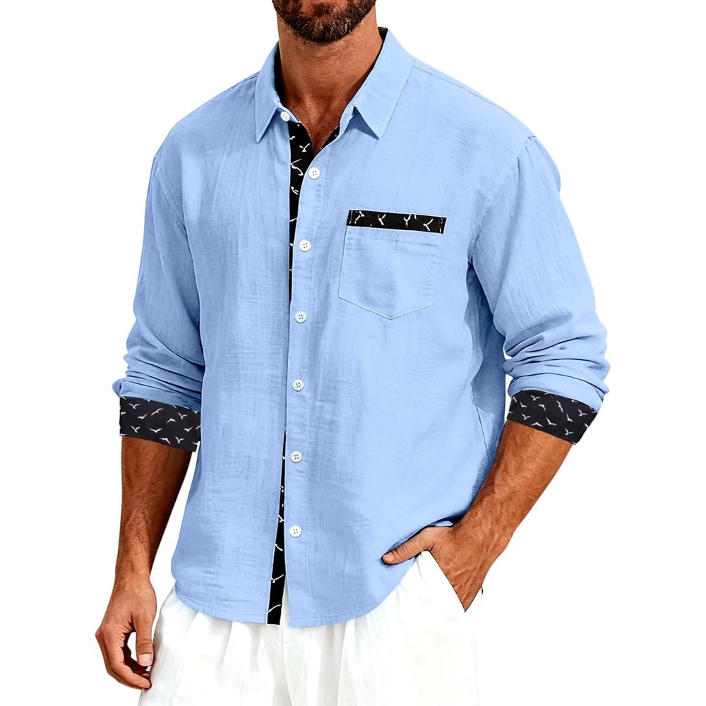 image:imageMens Linen Shirts Short Sleeve Casual Shirts Button Down Shirt for Men Beach Summer Wedding ShirtLight Blue