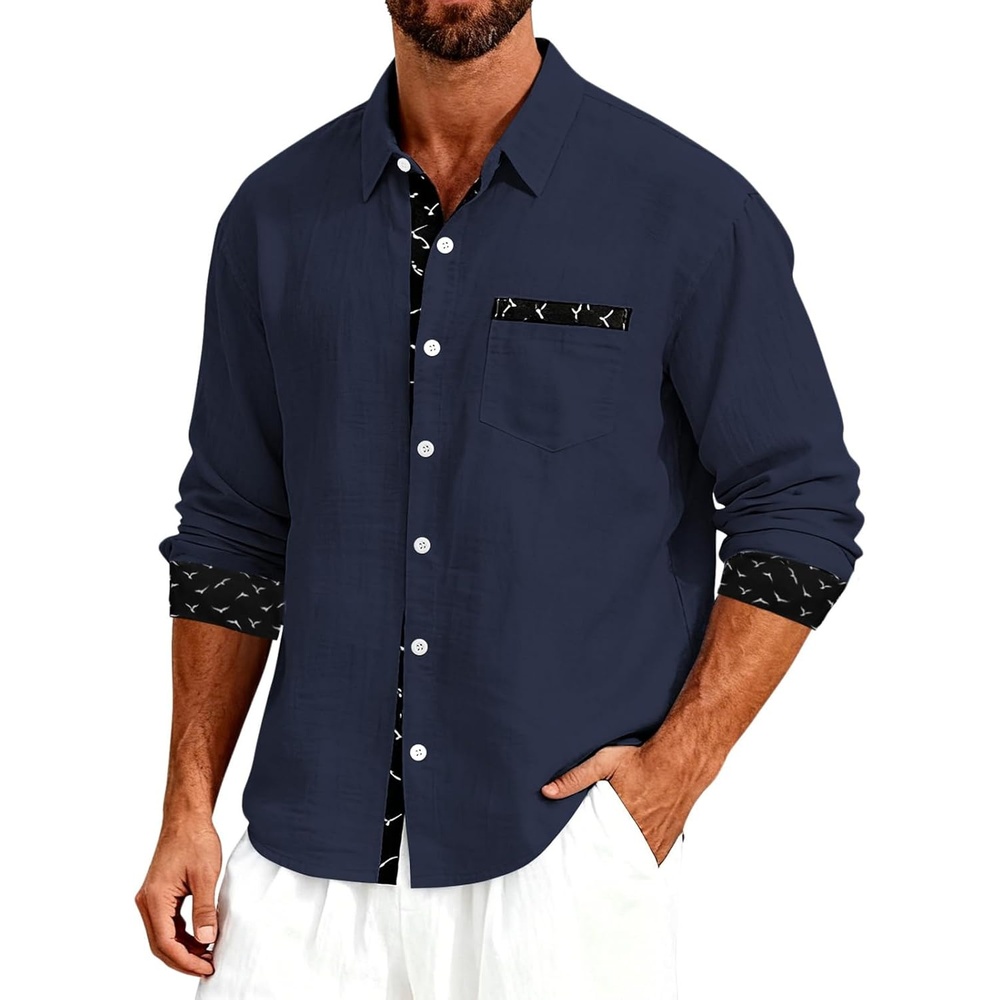 image:imageMens Linen Shirts Short Sleeve Casual Shirts Button Down Shirt for Men Beach Summer Wedding ShirtNavy Blue