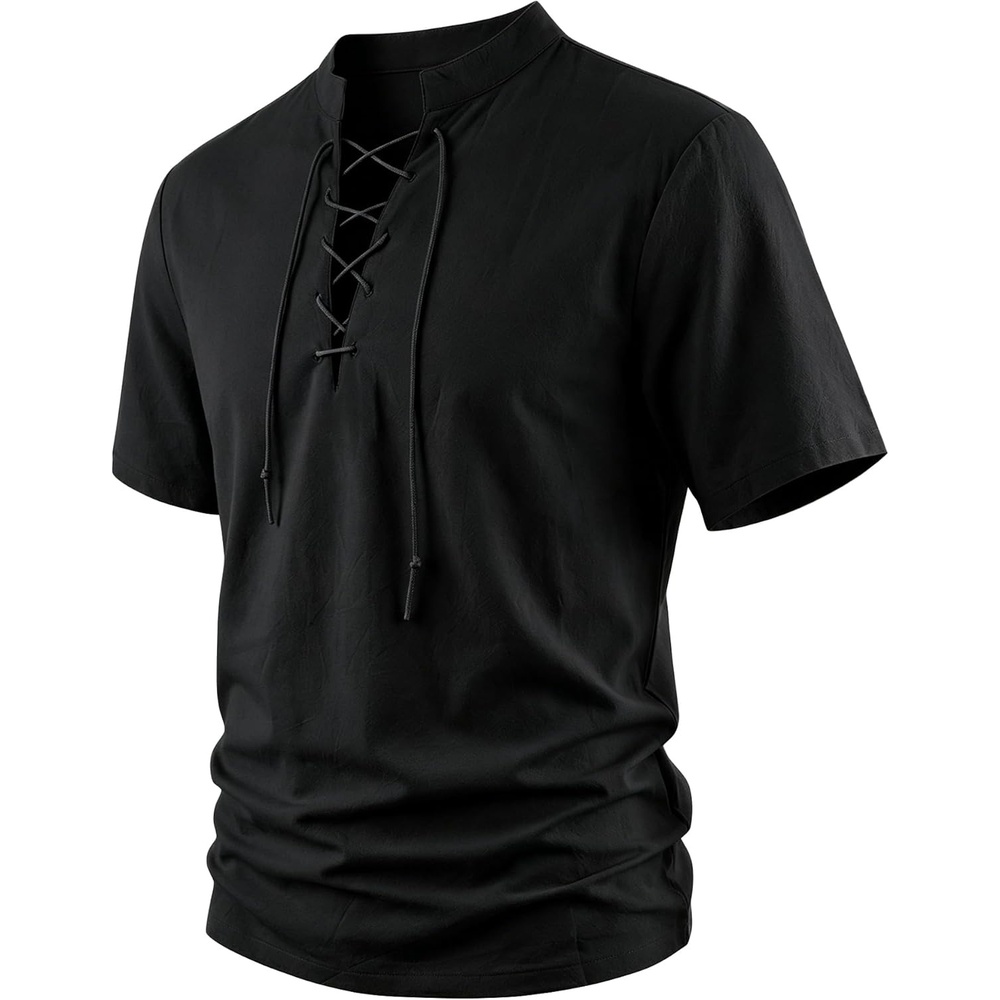 image:imageMens Pirate Shirt Renaissance Costume Medieval Viking Long Sleeve Cotton Linen Lace up Shirt Halloween Cosplay CostumePure Black