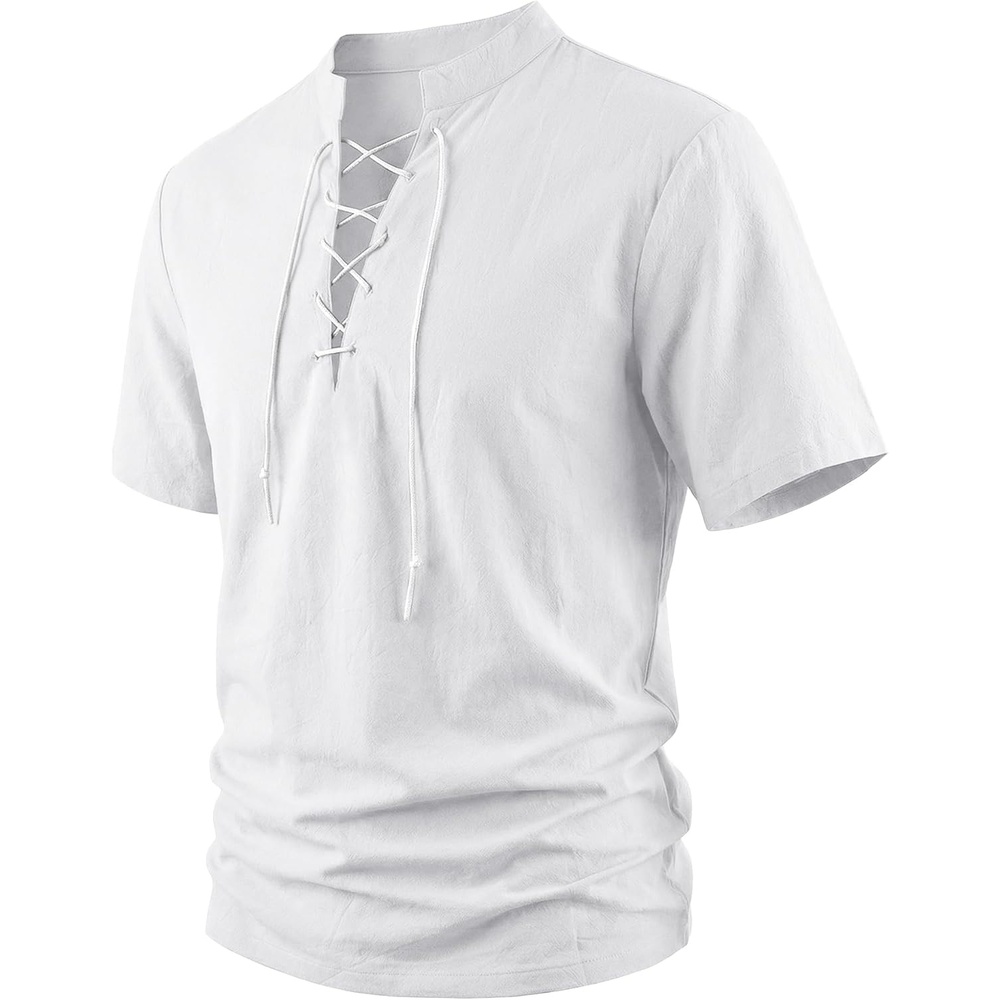 image:imageMens Pirate Shirt Renaissance Costume Medieval Viking Long Sleeve Cotton Linen Lace up Shirt Halloween Cosplay CostumePure White