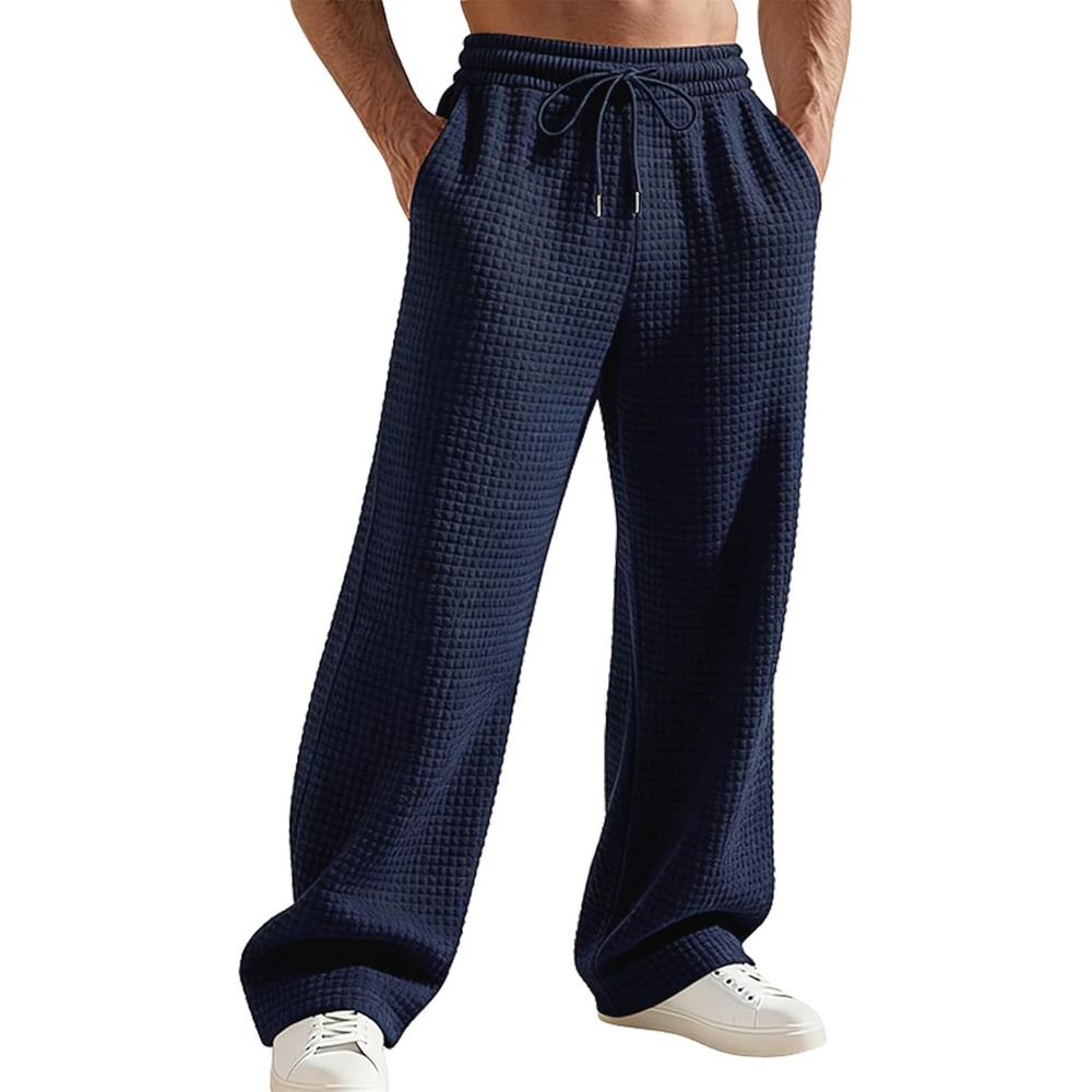 image:imageMens Striped Sweatpants Baggy Wide Leg Casual Pants Loose fit with Elastic Waist and PocketsAnavy