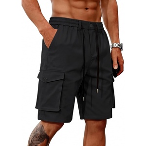Mens Cargo Shorts Casual Lightweight Button Drawstring Outdoor Hiking Work Shorts with 6 Pockets(Black)