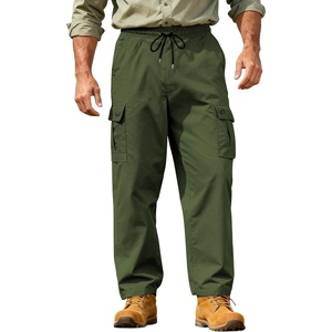Men’s Cargo Work Pants Casual Relaxed Fit Twill Sweatpants with Elastic Waist for Men(Army Green)