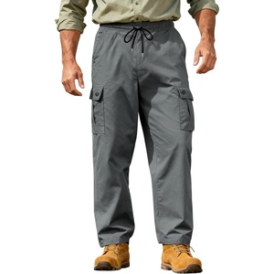Men’s Cargo Work Pants Casual Relaxed Fit Twill Sweatpants with Elastic Waist for Men(Grey)