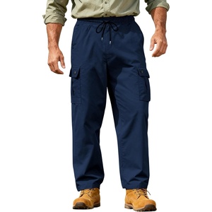 Men’s Cargo Work Pants Casual Relaxed Fit Twill Sweatpants with Elastic Waist for Men(Navy Blue)