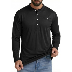 Men’s Henley Shirts Casual Long Sleeve Button T-Shirt Lightweight Pullover Shirt with Pocket(Black)
