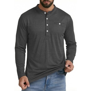 Men’s Henley Shirts Casual Long Sleeve Button T-Shirt Lightweight Pullover Shirt with Pocket(Dark Grey)