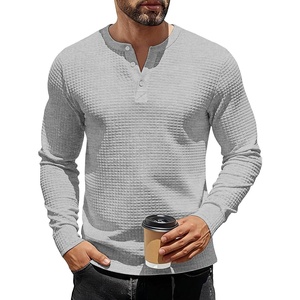 Men’s Henley Shirts Long Sleeve Casual Waffle T-Shirts Button Pullover Sweaters Tee Shirt(Grey)