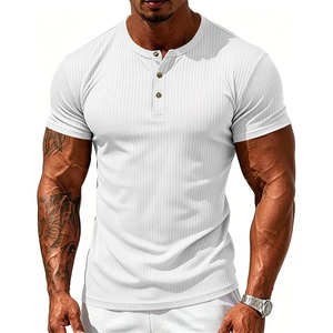 Men’s Henley T Shirts, 3-Button Striped Tees with Stretch, Casual Summer Tops, Quick Dry for Hiking, Gym & Workout(White)