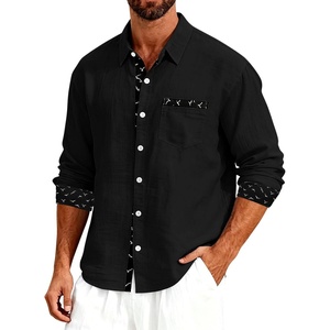 Men’s Linen Shirts Short Sleeve Casual Shirts Button Down Shirt for Men Beach Summer Wedding Shirt(Black)