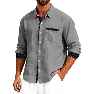 Men’s Linen Shirts Short Sleeve Casual Shirts Button Down Shirt for Men Beach Summer Wedding Shirt(Gray)