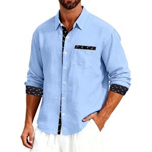 Men’s Linen Shirts Short Sleeve Casual Shirts Button Down Shirt for Men Beach Summer Wedding Shirt(Light Blue)