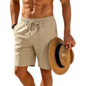 Mens Linen Shorts Casual Drawstring Elastic Waist Lightweight Breathable 7 Inch Inseam Summer Beach Shorts(Apricot)