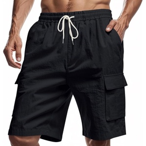 Mens Linen Shorts Casual Drawstring Elastic Waist Lightweight Breathable 7 Inch Inseam Summer Beach Shorts(Black Cargo)