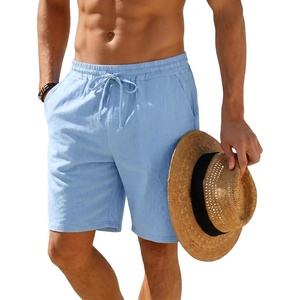 Mens Linen Shorts Casual Drawstring Elastic Waist Lightweight Breathable 7 Inch Inseam Summer Beach Shorts(Blue)