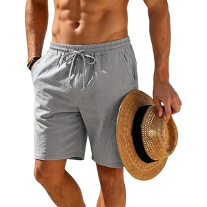 Mens Linen Shorts Casual Drawstring Elastic Waist Lightweight Breathable 7 Inch Inseam Summer Beach Shorts(Grey)