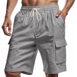 Mens Linen Shorts Casual Drawstring Elastic Waist Lightweight Breathable 7 Inch Inseam Summer Beach Shorts(Grey Cargo)