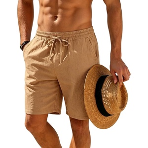 Mens Linen Shorts Casual Drawstring Elastic Waist Lightweight Breathable 7 Inch Inseam Summer Beach Shorts(Khaki)