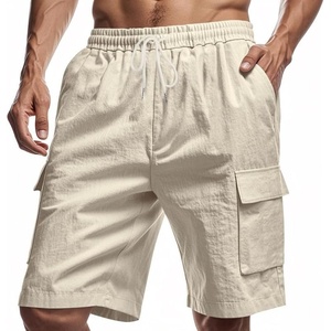 Mens Linen Shorts Casual Drawstring Elastic Waist Lightweight Breathable 7 Inch Inseam Summer Beach Shorts(Khaki Cargo)