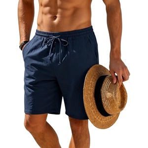 Mens Linen Shorts Casual Drawstring Elastic Waist Lightweight Breathable 7 Inch Inseam Summer Beach Shorts(Navy Blue)