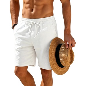 Mens Linen Shorts Casual Drawstring Elastic Waist Lightweight Breathable 7 Inch Inseam Summer Beach Shorts(White)