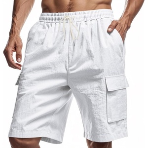 Mens Linen Shorts Casual Drawstring Elastic Waist Lightweight Breathable 7 Inch Inseam Summer Beach Shorts(White Cargo)