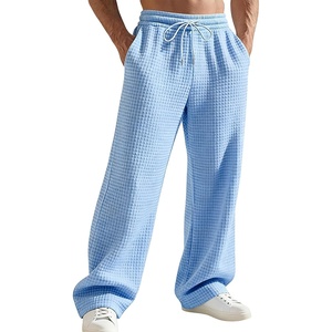 Mens Striped Sweatpants Baggy Wide Leg Casual Pants Loose fit with Elastic Waist and Pockets(A-light Blue)